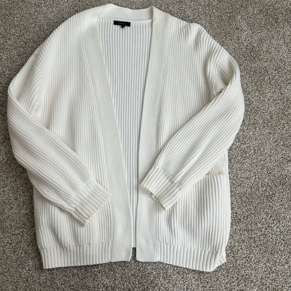 Quince Organic cotton White Open-Front Sweater